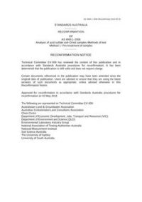 AS 4969.1: 06/30/2008 Analysis of acid sulfate soil – Dried samples – Methods of test, Method 1: Pre-treatment of samples
