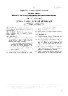 AS 1937.12: 01/01/1977 Methods of test for sealers and adhesives for automotive purposes – Determination of heat resistance of vinyl laminate