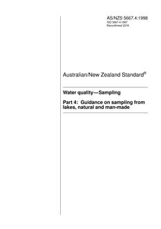 AS/NZS 5667.4: 04/05/1998 Water quality – Sampling, Part 4: Guidance on sampling from lakes, natural and man-made