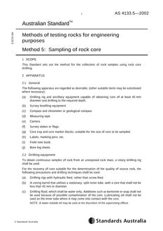 AS 4133.5: 11/01/2002 Methods of testing rocks for engineering purposes, Method 5: Sampling of rock core