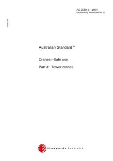 AS 2550.4: 01/01/1994 Cranes – Safe use – Tower cranes