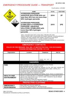 AS 1678.5.1.005: 05/06/2003 Emergency procedure guide – Transport – Hydrogen peroxide, aqueous solution, Hydrogen peroxide, stabilized or hydrogen peroxide, aqueous solution, stabilized