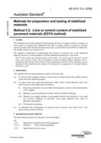 AS 5101.3.2: 06/19/2008 Methods for preparation and testing of stabilized materials, Method 3.2: Lime or cement content of stabilized pavement materials (EDTA method)