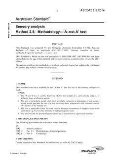 AS 2542.2.5: 12/17/2014 Sensory analysis, Method 2.5: Methodology – ‘A-not A’ test