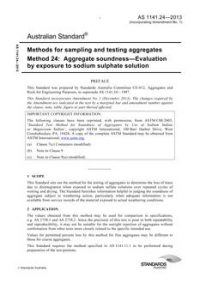 AS 1141.24: 07/31/2013 Methods for sampling and testing aggregates, Method 24: Aggregate soundness – Evaluation by exposure to sodium sulphate solution