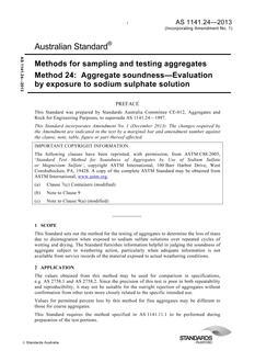 AS 1141.24: 07/31/2013 Methods for sampling and testing aggregates, Method 24: Aggregate soundness – Evaluation by exposure to sodium sulphate solution