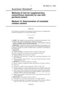 AS 3583.14: 03/27/1991 Methods of test for supplementary cementitious materials for use with portland cement, Method 14: Determination of insoluble residue content