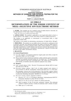 AS 2300.2.3: 12/31/1980 Methods of chemical and physical testing for the dairying industry, Method 2.3: Liquid milks – Determination of the iodide content of milk – Selective ion electrode method