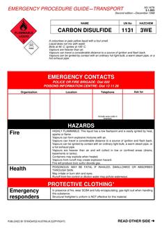 AS 1678.3.1.003: 01/01/1998 Emergency procedure guide – Transport – Carbon disulfide