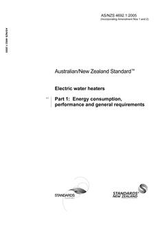 AS/NZS 4692.1: 09/27/2005 Electric water heaters, Part 1: Energy consumption, performance and general requirements