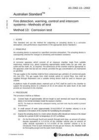 AS 2362.13: 01/01/2002 Fire detection, warning, control and intercom systems – Methods of test – Corrosion test