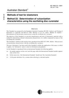 AS 1683.22: 01/01/2001 Methods of test for rubber, Method 22: Determination of vulcanization characteristics using the oscillating disc curemeter