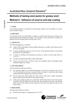 AS/NZS 4547.2: 05/12/2004 Methods of testing wool packs for greasy wool, Method 2: Adhesion of wool to anti-slip coating