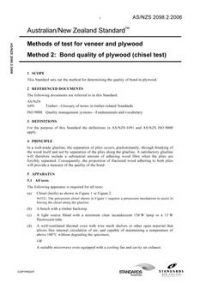 AS/NZS 2098.2: 10/30/2006 Methods of test for veneer and plywood, Method 2: Bond quality of plywood (chisel test)