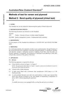 AS/NZS 2098.2: 10/30/2006 Methods of test for veneer and plywood, Method 2: Bond quality of plywood (chisel test)