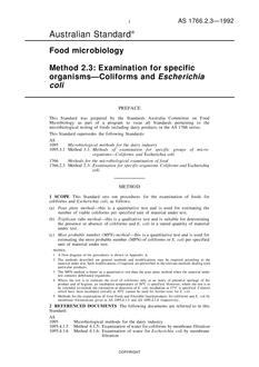 AS 1766.2.3: 01/01/1992 Food microbiology, Method 2.3: Examination for specific organisms – Coliforms and Escherichia coli