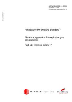 AS/NZS 60079.11: 07/25/2000 Electrical apparatus for explosive gas atmospheres, Part 11: Intrinsic safety ‘i’