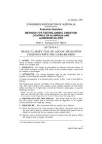 AS 2039.4.3: 12/31/1977 Methods for testing anodic oxidation coatings on aluminium and aluminium alloys, Part 4.3: Reflectivity tests – Image clarity test of anodic oxidation coatings with the Gardam grid