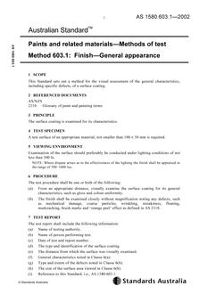 AS 1580.603.1: 12/13/2002 Paints and related materials – Methods of test, Method 603.1: Finish – General appearance