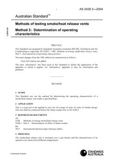 AS 2428.3: 05/06/2004 Methods of testing smoke/heat release vents, Method 3: Determination of operating characteristics