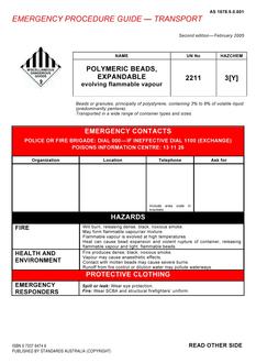 AS 1678.9.0.001: 02/14/2005 Emergency procedure guide – Transport, Part 9.0.001: Polymeric beads, expandable