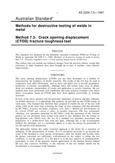 AS 2205.7.3: 01/01/1997 Methods for destructive testing of welds in metal – Crack opening displacement (CTOD) fracture toughness test