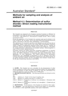 AS 3580.4.1: 06/10/1990 Methods for sampling and analysis of ambient air – Part 4.1: Determination of sulfur dioxide – Direct reading instrumental method