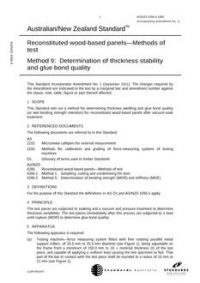 AS/NZS 4266.9: 04/05/1995 Reconstituted wood-based panels – Methods of test, Method 9: Determination of thickness stability and glue bond quality