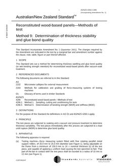 AS/NZS 4266.9: 04/05/1995 Reconstituted wood-based panels – Methods of test, Method 9: Determination of thickness stability and glue bond quality