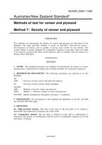 AS/NZS 2098.7: 12/05/1996 Methods of test for veneer and plywood, Method 7: Density of veneer and plywood