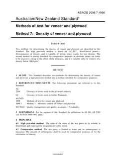 AS/NZS 2098.7: 12/05/1996 Methods of test for veneer and plywood, Method 7: Density of veneer and plywood
