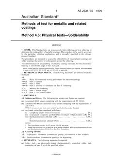 AS 2331.4.6: 03/11/1990 Methods of test for metallic and related coatings, Method 4.6: Physical tests – Solderability