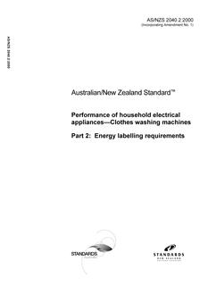 AS/NZS 2040.2: 03/31/2000 Performance of household electrical appliances – Clothes washing machines, Part 2: Energy labelling requirements
