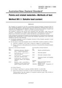 AS/NZS 1580.501.1: 02/14/1994 Paints and related materials – Methods of test, Method 501.1: Soluble lead content