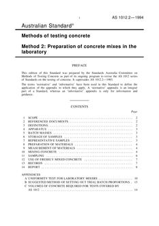 AS 1012.2: 01/01/1994 Methods of testing concrete, Method 2: Preparation of concrete mixes in the laboratory