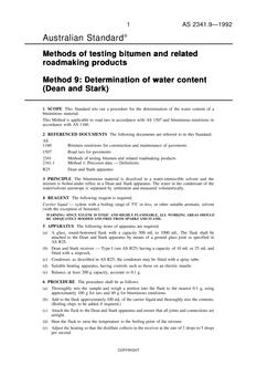 AS 2341.9: 06/15/1992 Methods of testing bitumen and related roadmaking products, Method 9: Determination of water content (Dean and Stark)