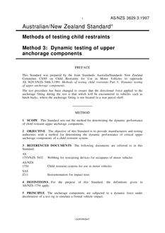 AS/NZS 3629.3: 03/05/1997 Methods of testing child restraints, Method 3: Dynamic testing of upper anchorage components