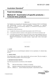 AS 5013.27: 01/01/2009 Food microbiology, Method 27: Examination of specific products – Cultured dairy products