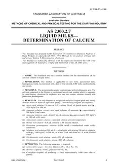 AS 2300.2.7: 12/31/1987 Methods of chemical and physical testing for the dairying industry, Method 2.7: Liquid milks – Determination of calcium