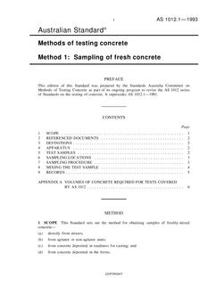 AS 1012.1: 01/01/1993 Methods of testing concrete, Method 1: Sampling of fresh concrete