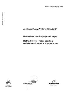 AS/NZS 1301.431RP: 11/07/2006 Methods of test for pulp and paper, Method 431RP: Taber bending resistance of paper and paperboard