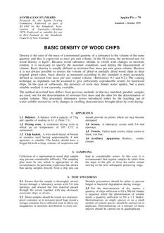 AS 1301.P1S: 01/01/1979 Methods of test for pulp and paper (metric units) – Basic density of wood chips AS 1301.P1S: 01/01/1979 Methods of test for pulp and paper (metric units) – Basic density of wood chips