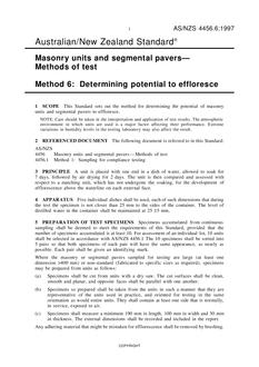 AS/NZS 4456.6: 04/05/1997 Masonry units and segmental pavers – Methods of test, Method 6: Determining potential to effloresce