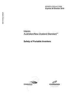 AS/NZS 4763(INT): 01/01/2006 Safety of Portable Inverters
