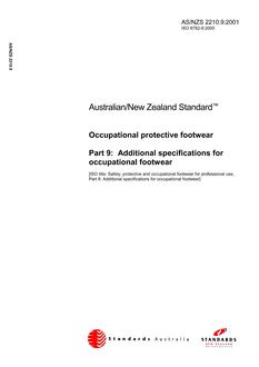 AS/NZS 2210.9: 05/05/2001 Occupational protective footwear, Part 9: Additional specifications for occupational footwear