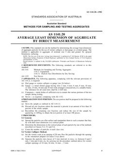 AS 1141.20: 12/31/1981 Methods for sampling and testing aggregates – Average least dimension of aggregate by direct measurement