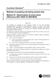 AS 4459.16: 01/01/2005 Methods of sampling and testing ceramic tiles, Method 16: Determination of small colour differences (ISO 10545-16:1999 MOD)
