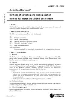 AS 2891.10: 06/08/2005 Methods of sampling and testing asphalt – Water and volatile oils content