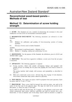 AS/NZS 4266.13: 04/05/1995 Reconstituted wood-based panels – Methods of test, Method 13: Determination of screw holding strength