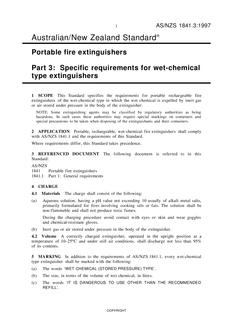 AS/NZS 1841.3: 04/05/1997 Portable fire extinguishers, Part 3: Specific requirements for wet-chemical type extinguishers